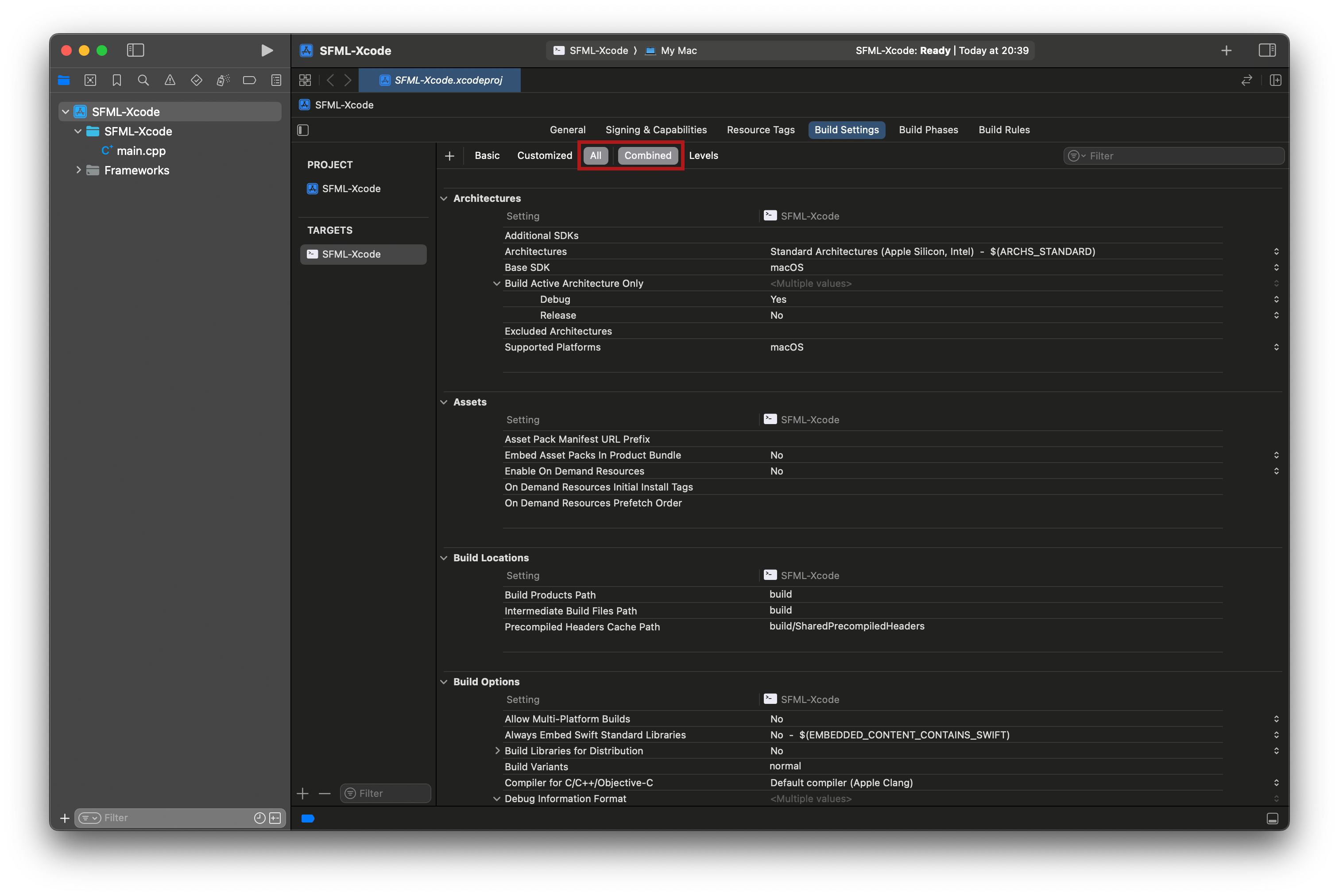 Xcode Select All & Combined